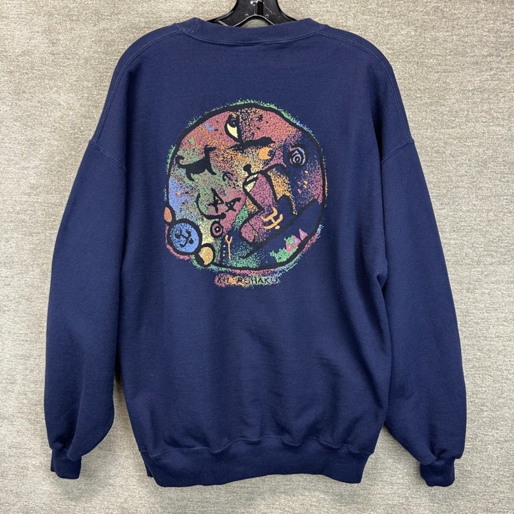 VTG 90s Crazy Shirts Hawaii Sweatshirt Ki'i Pohaku Stone Art Print Crewneck L - Picture 11 of 14